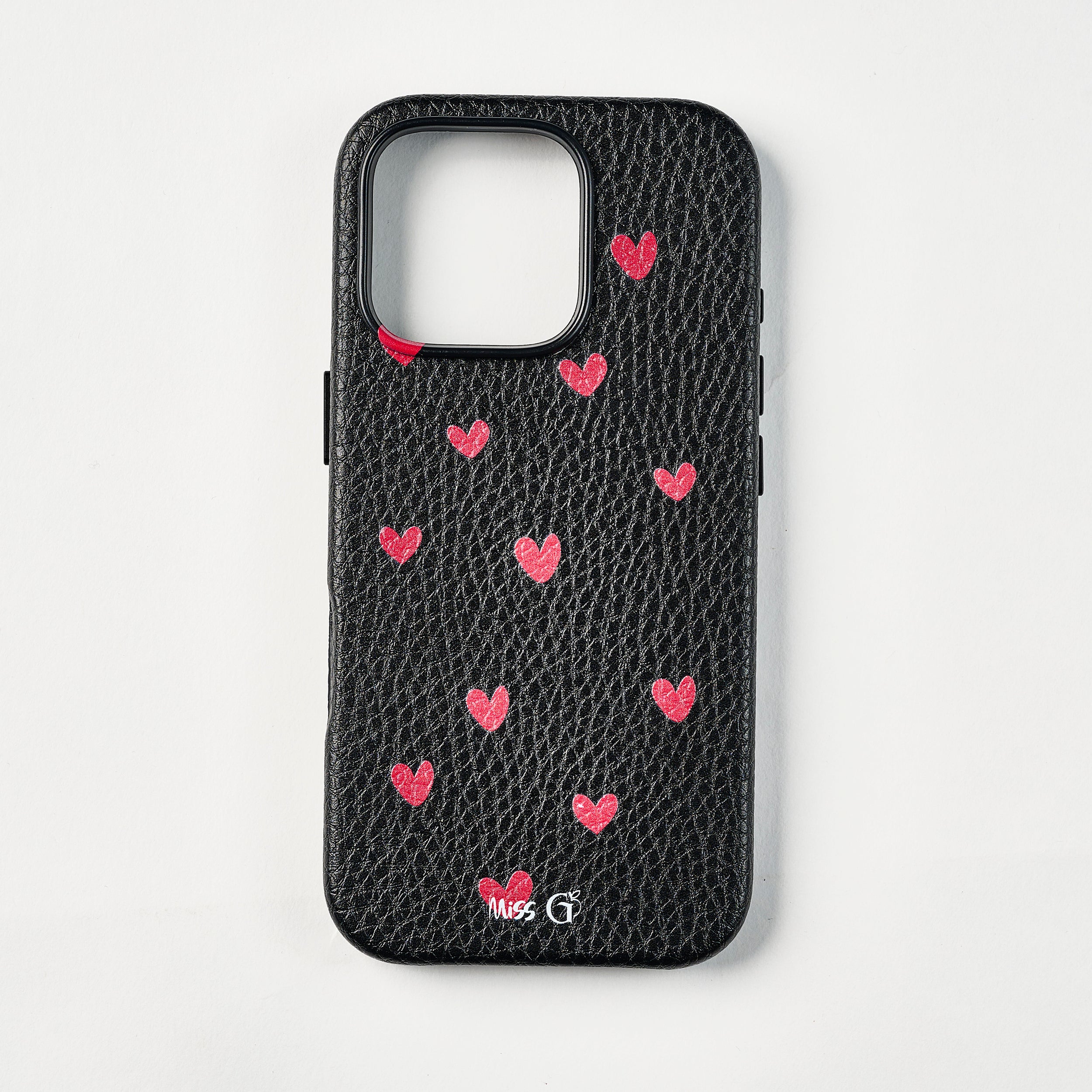 Leather case with red hearts pattern