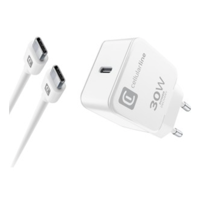 KIT CHARGEUR USB-C C À C 30W - BLANC