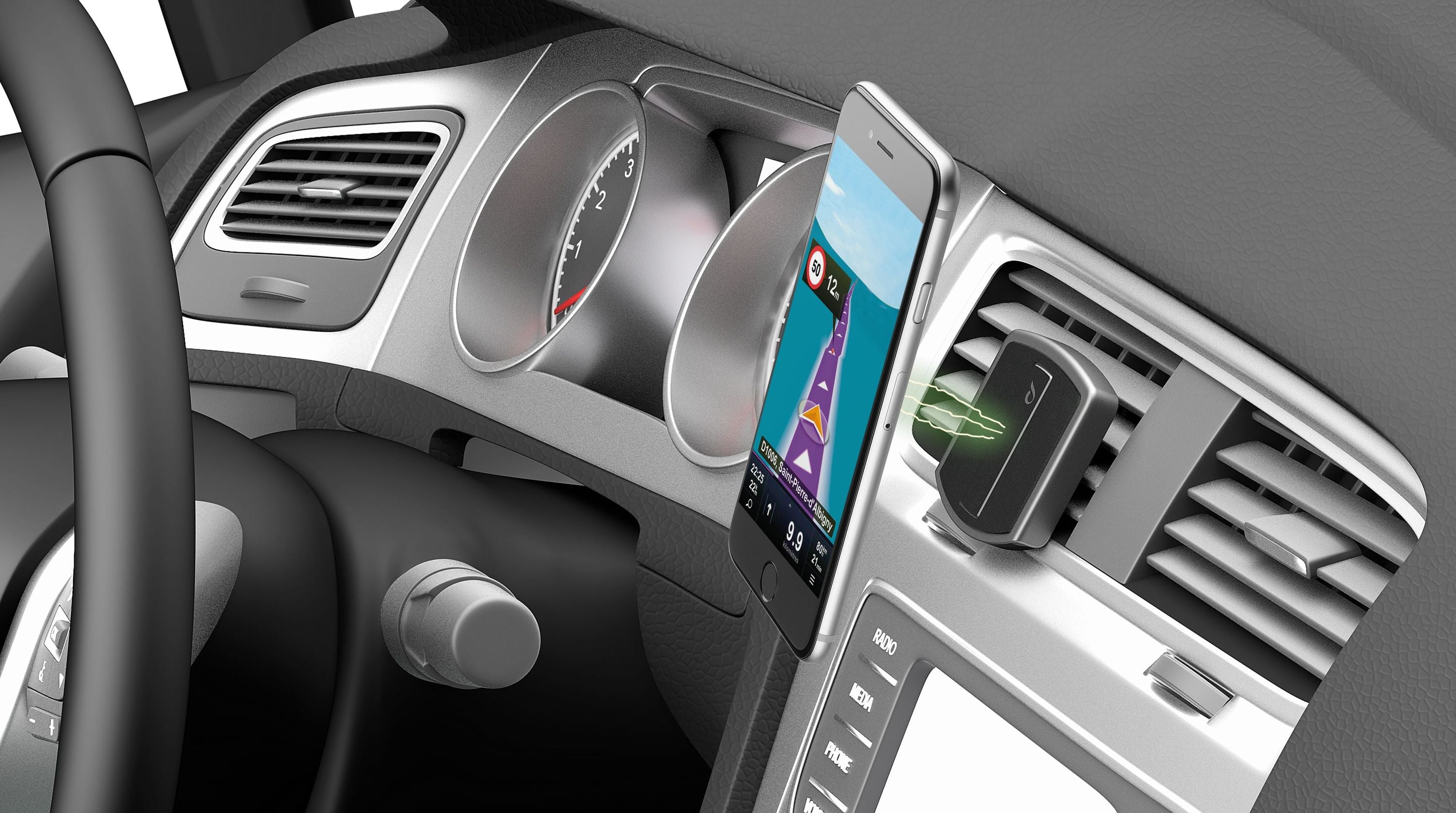 Magnetic car smartphone holder for ventilation flaps