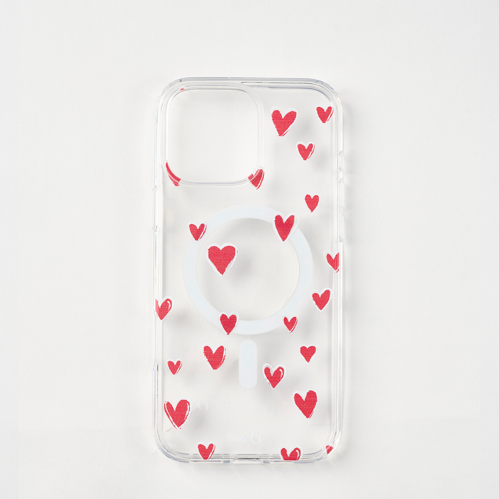 Magsafe case with red and white hearts pattern