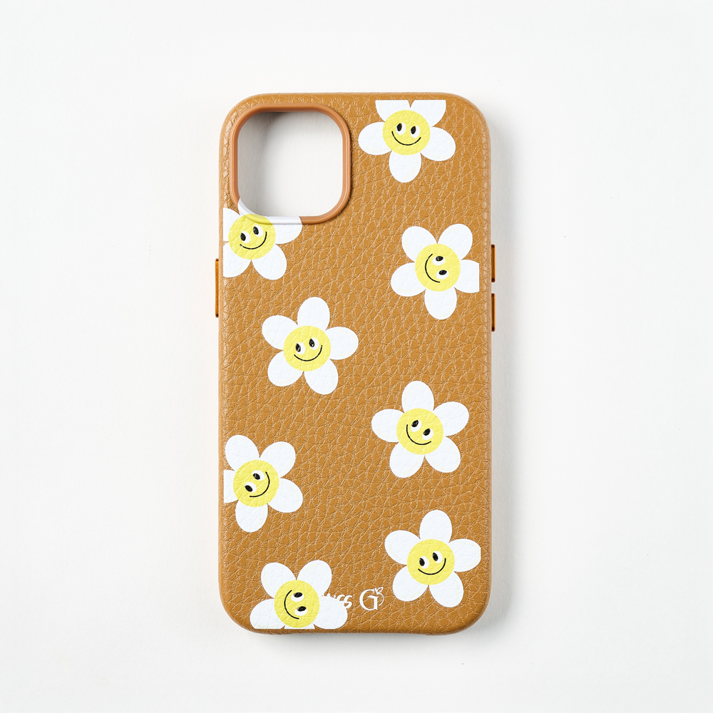 Leather case with smiley daisy