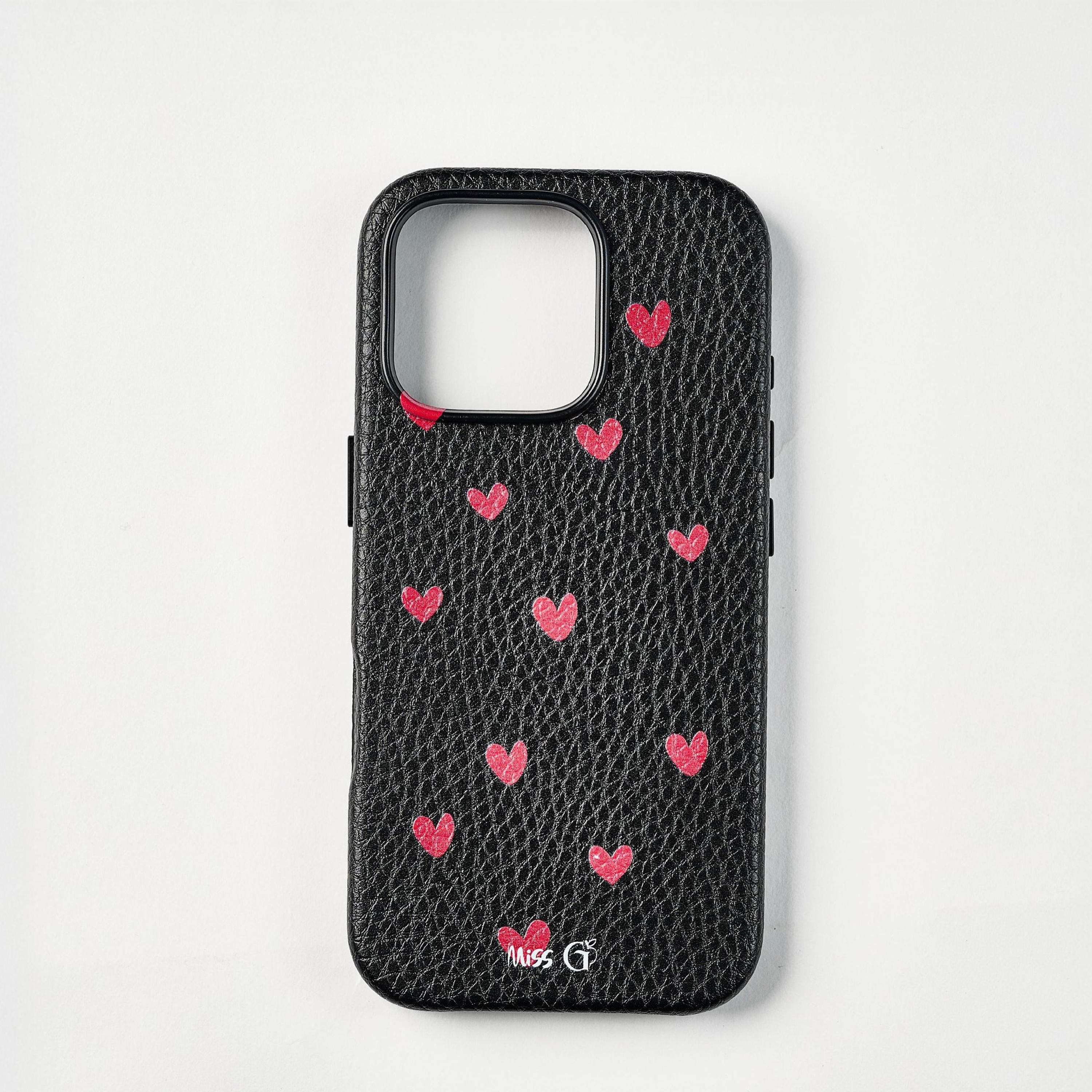 Leather case with red hearts pattern