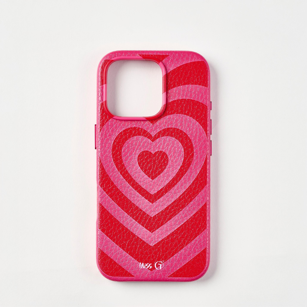 Coque cuir motif cœurs multicolors